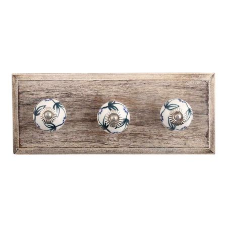 Blue Spring Flower Ceramic Wooden Hooks